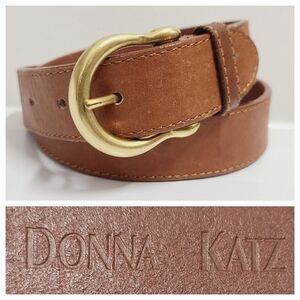 Donna Katz Brown Leather Belt with Gold Buckle